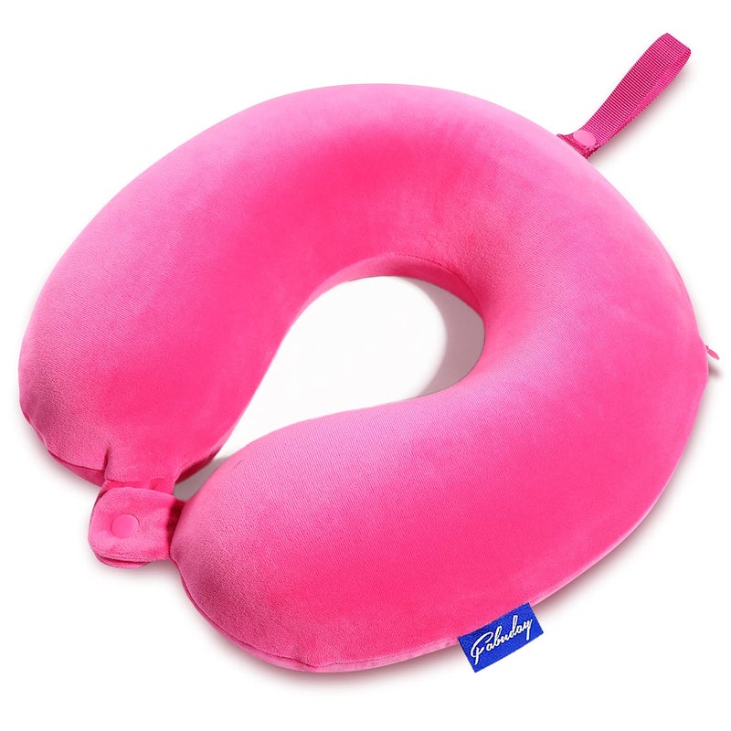 Fabuday Memory Foam Neck Pillows for Travel - Travel Neck Pillows for Airplanes with Attachable Snap Strap Soft Washable Cover  Flight Neck Pillows Provide Neck Rest for Traveling  Car  Home  Office  Pink - Image 1